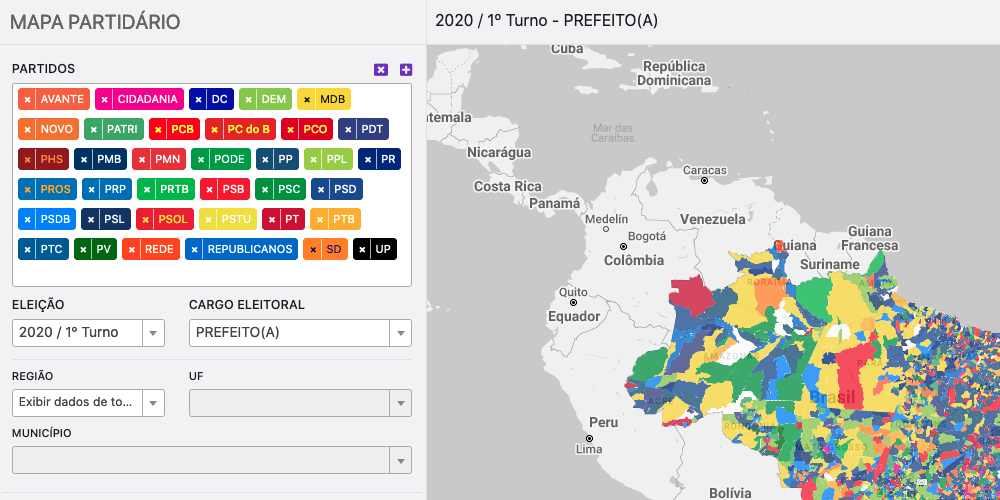 Screenshot ferramenta de Mapa Partidário